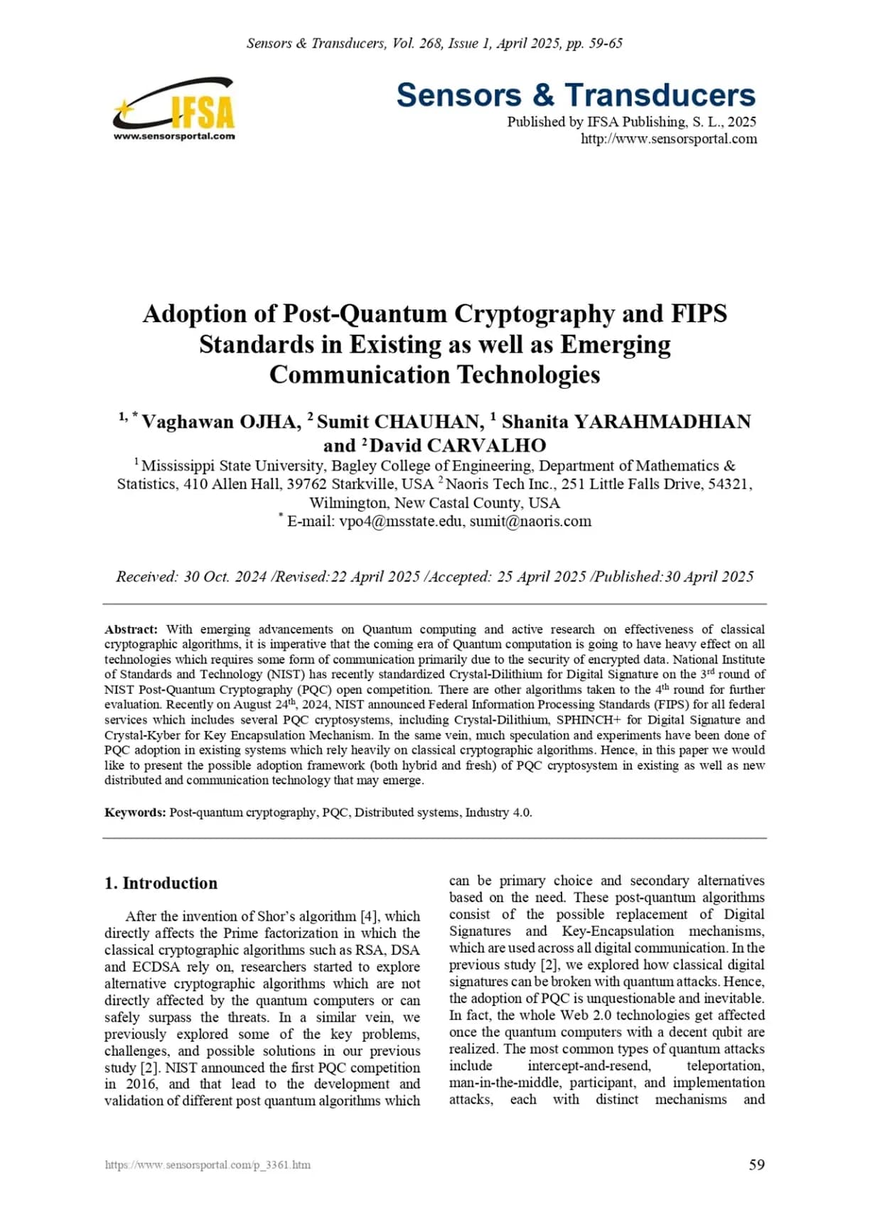 Adoption of Post-Quantum Cryptography and FIPS Standards in Existing as well as Emerging Communication Technologies